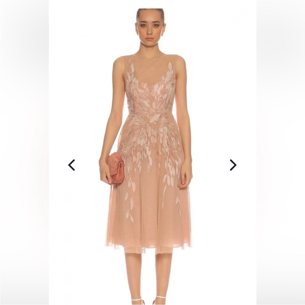 New BCBGMAXAZRIA Gustava Nude Pink Floral Embroidered Tulle Dress sz 4